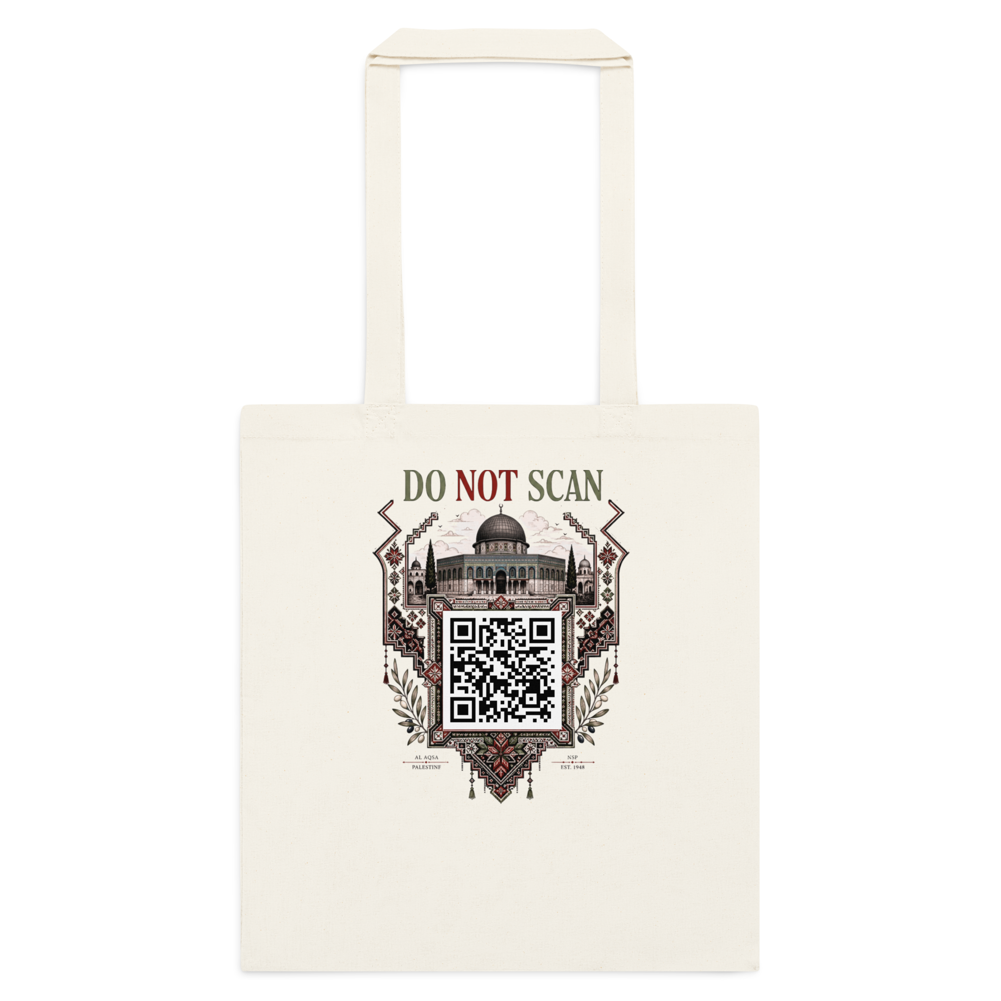 Tote Bag Al-Quds naturel avec QR code et motif palestinien