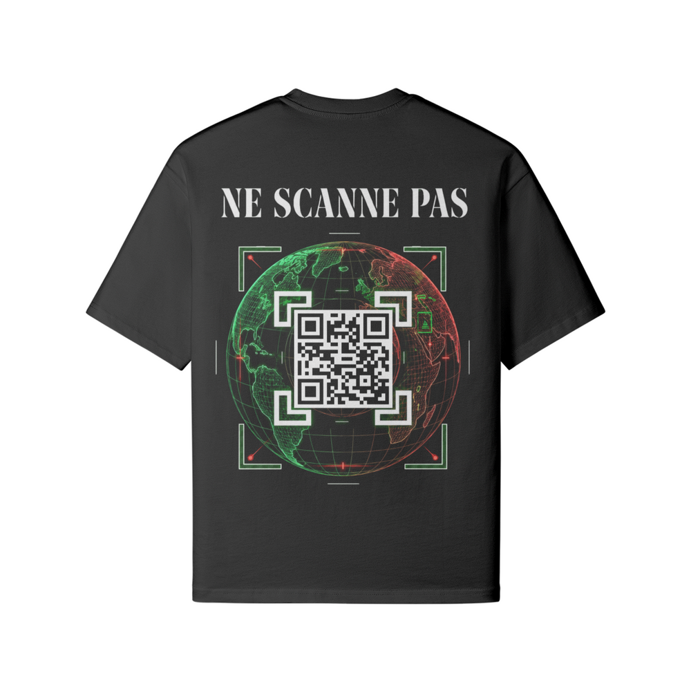 T-shirt GLOBE noir dos avec design globe et QR code