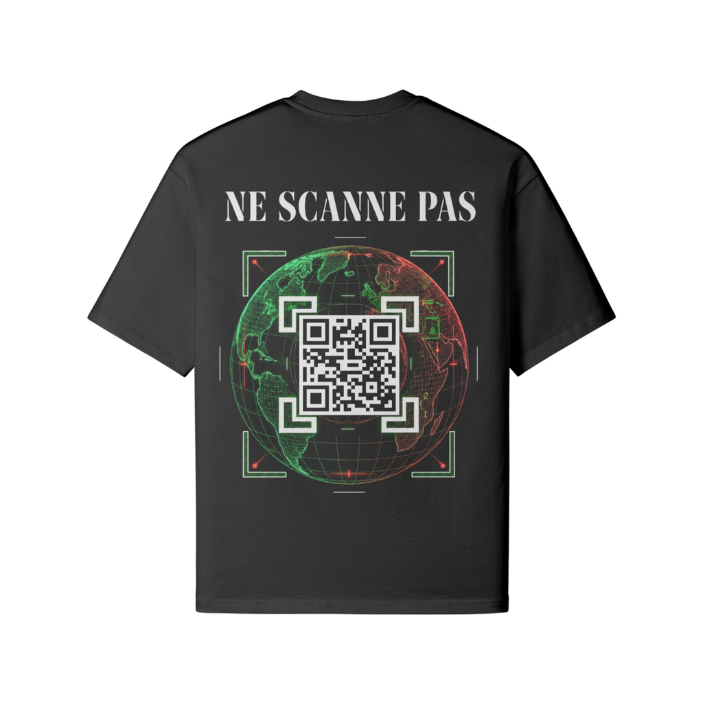T-shirt GLOBE noir dos avec design globe et QR code