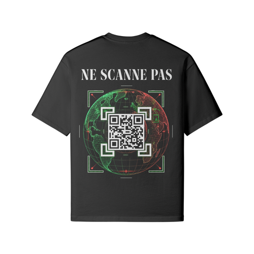T-shirt GLOBE noir dos avec design globe et QR code