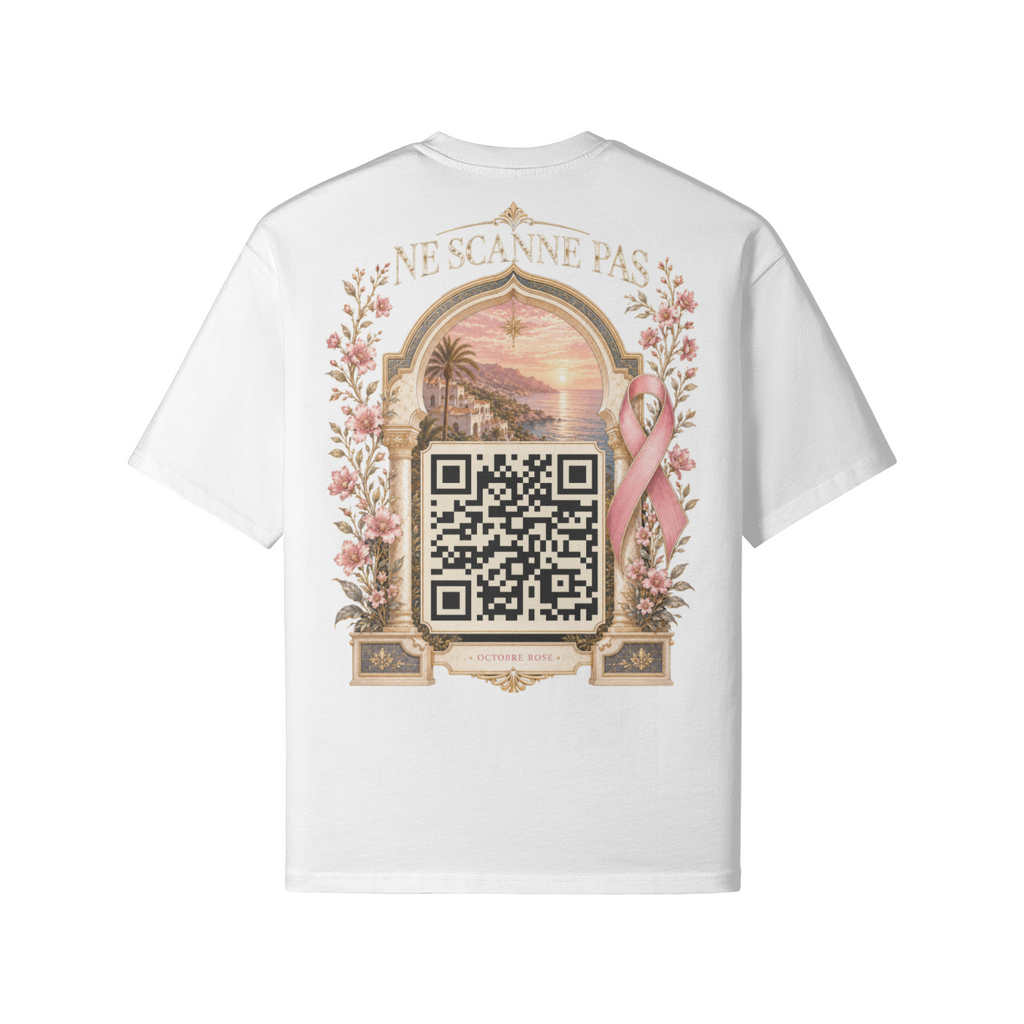 T-shirt Octobre Rose blanc dos avec QR code