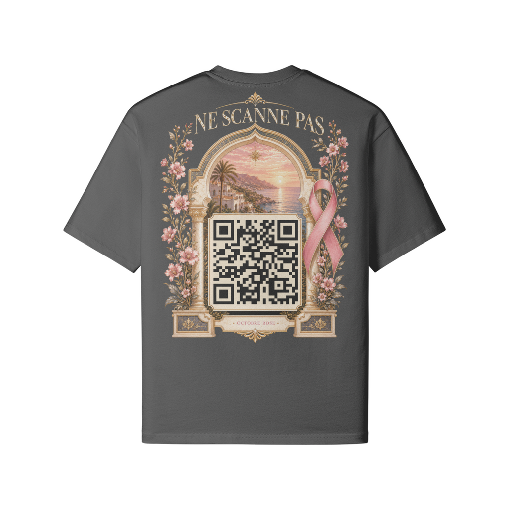 T-shirt Octobre Rose gris graphite dos avec QR code
