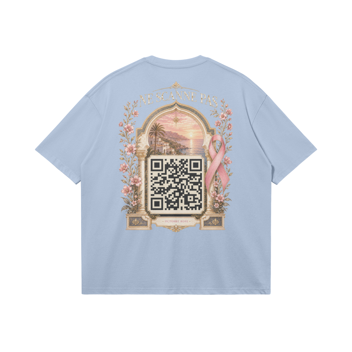 T-shirt Octobre Rose bleu clair dos en situation