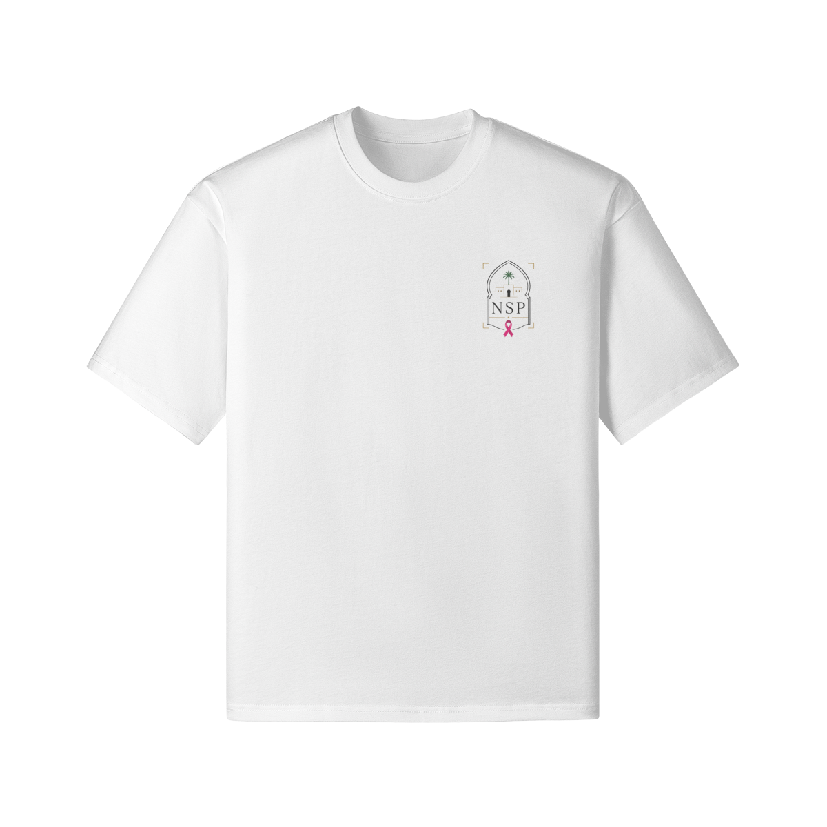 Détail porté du t-shirt Octobre Rose blanc