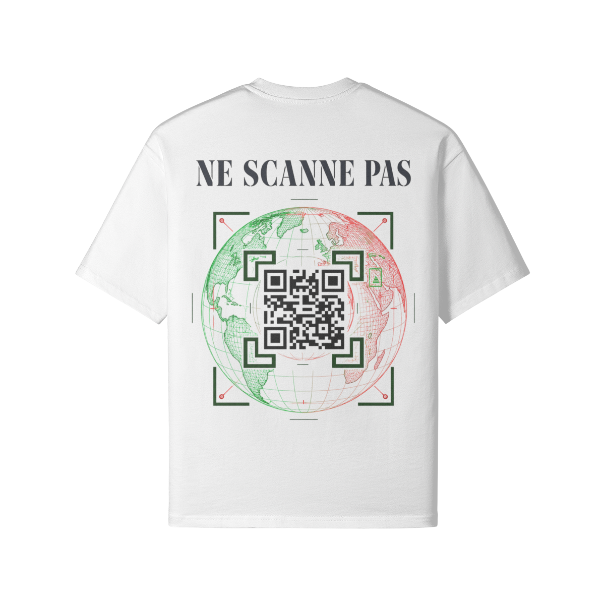 T-shirt GLOBE blanc dos avec design globe et QR code