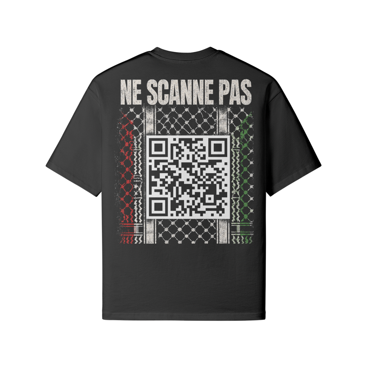 Keffiéh Boxy dos noir avec QR code et motif keffieh