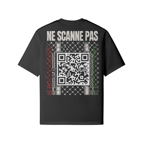 Keffiéh Boxy dos noir avec QR code et motif keffieh