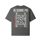 Keffiéh Boxy dos gris graphite avec QR code et motif keffieh