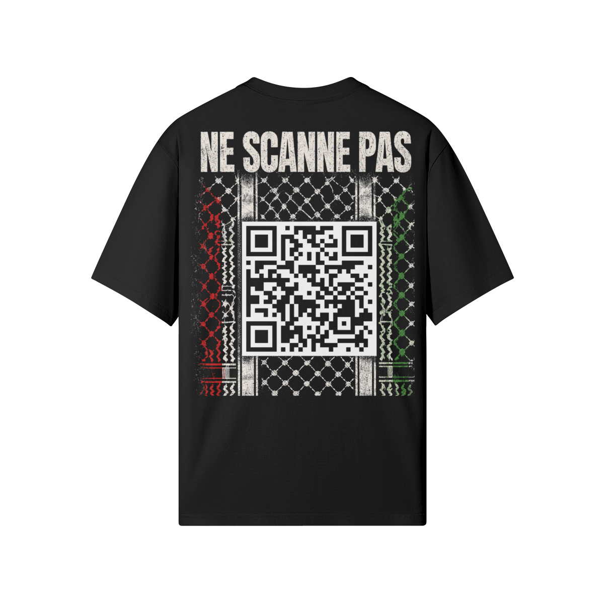Keffiéh Classique dos noir avec QR code et motif keffieh