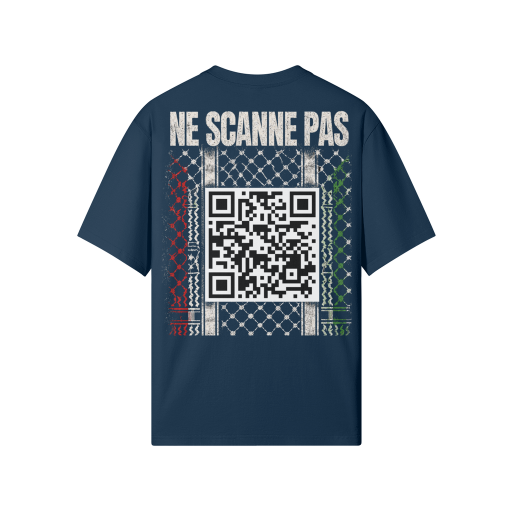 Keffiéh Classique dos bleu indigo avec QR code et motif keffieh