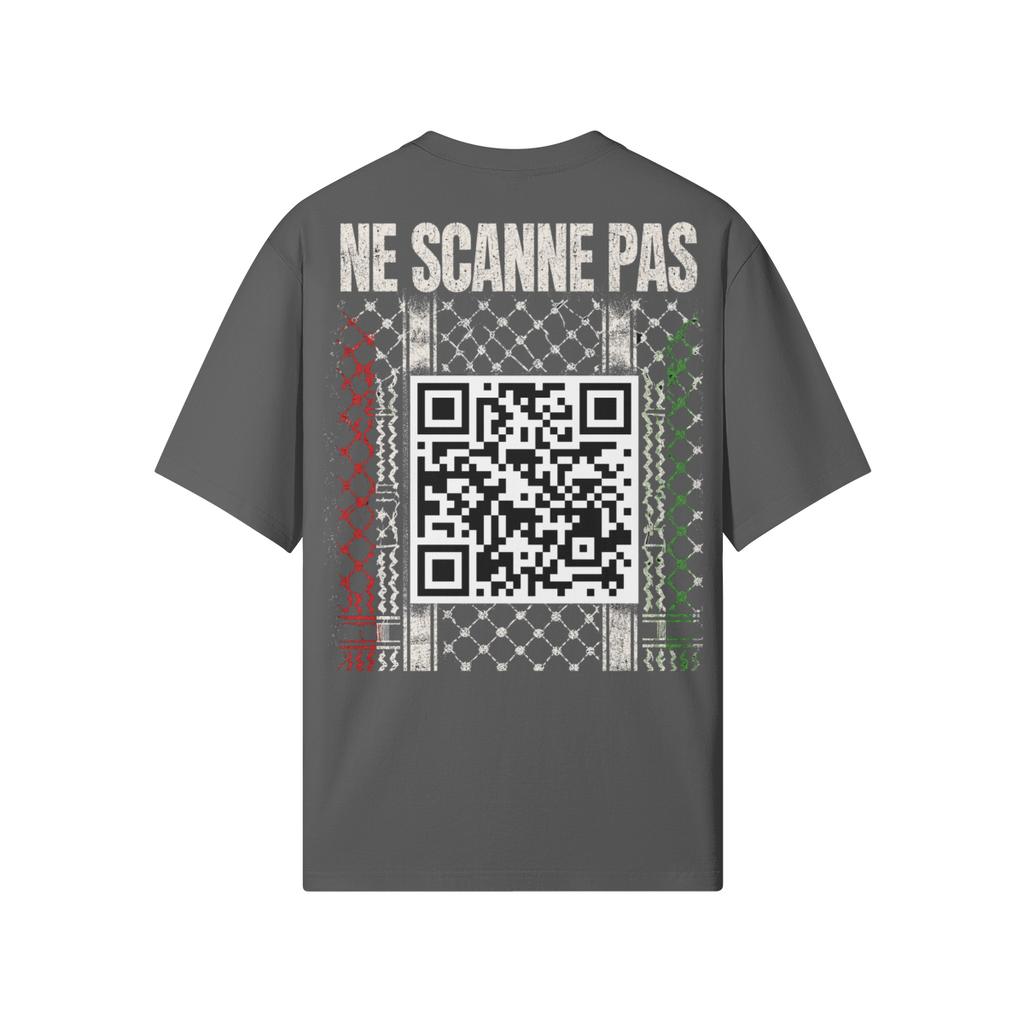 Keffiéh Classique dos gris carbone avec QR code et motif keffieh