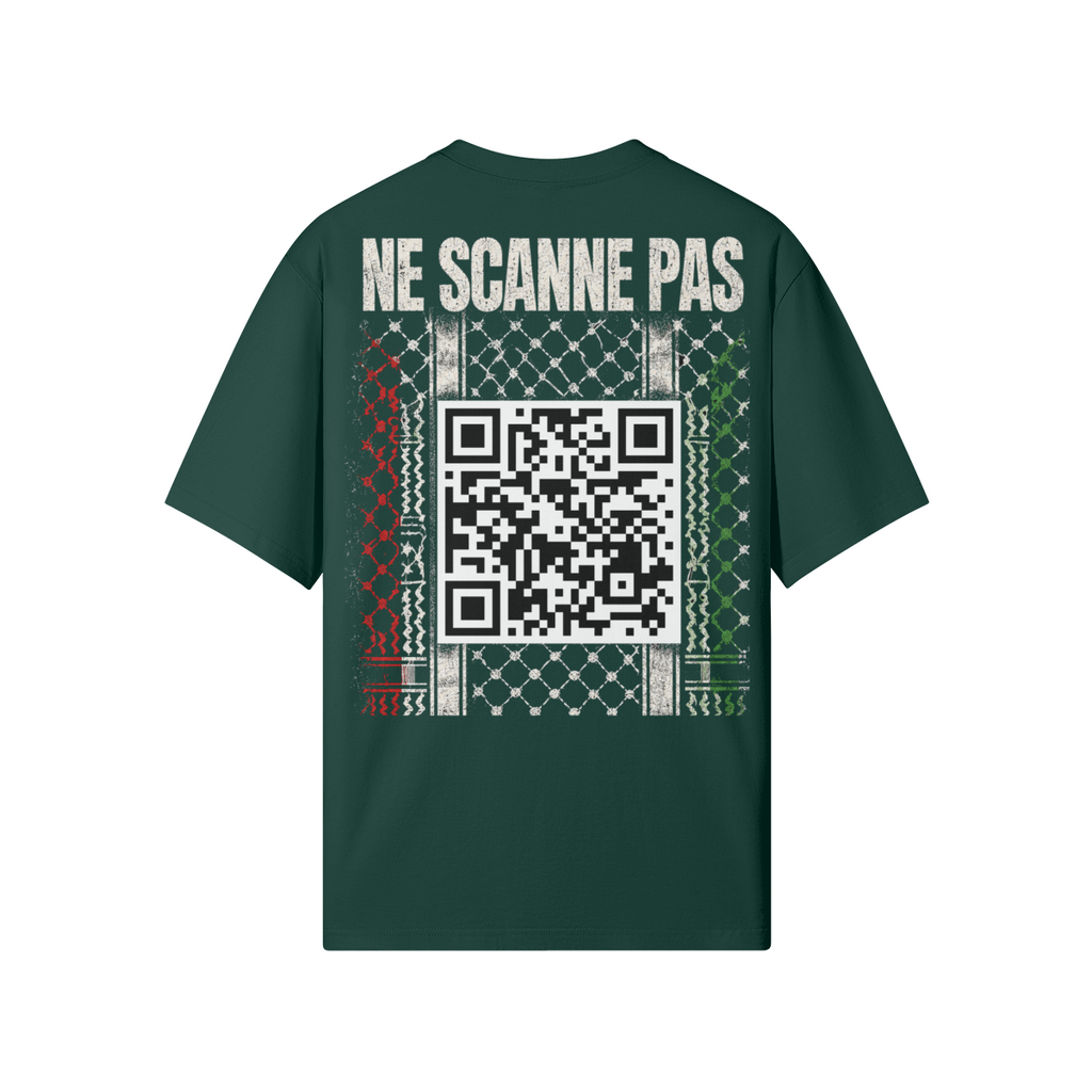 Keffiéh Classique dos vert foncé avec QR code et motif keffieh