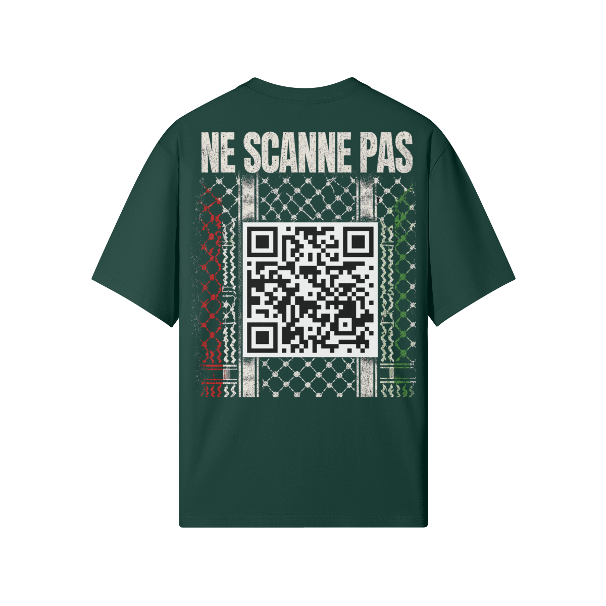 Keffiéh Classique dos vert foncé avec QR code et motif keffieh